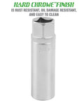 Magnetic Spark Plug Socket, 5/8 Inch, 1/2 Drive, Deep Marking For Quick ID, Knurl Grip Optimized For Easy Handling, Satin Finish