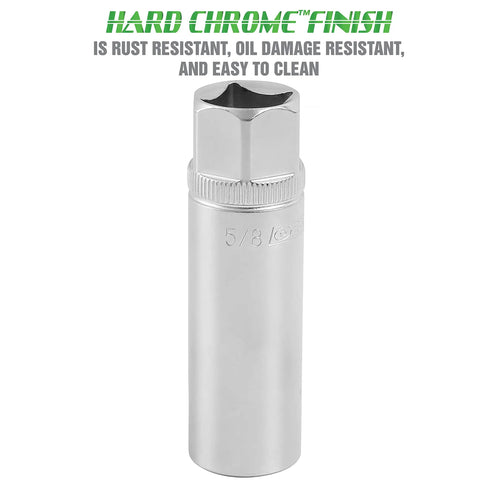 Magnetic Spark Plug Socket, 5/8 Inch, 1/2 Drive, Deep Marking For Quick ID, Knurl Grip Optimized For Easy Handling, Satin Finish