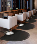 Anti Fatigue Salon Floor Mat For Barbers And Stylists, 3 By 4 Foot Black Semi Circle Chair Mat, Half Inch Thick, under white salon chairs
