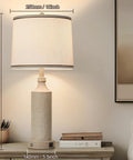 Three Way Dimmable Touch Table Lamp With USB A And C Ports, Vintage Washed White Resin Bedside Farmhouse Set, linen shade, on table