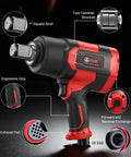 Professional 1 Inch Air Impact Wrench Equipped With A Heavy Duty Twin Hammer System Spits Out 2350 Ft Lbs Of Peak Torque And 5500 Rpm with ergonomic grip and square anvil.