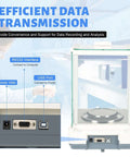 Hyper Accurate 0.0001g Analytical Balance With LCD Display 18 Units USB RS232 Interface For Schools And Labs Wind Shield Glass Cover Provides Stable Measurements Up To 0.26lb shown with connectivity options.