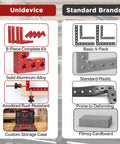 8 Pack Premium Corner Clamps For Woodworking, Precision 90 Degree Right Angle Positioning Squares In Aluminum Alloy With Storage Case comparison image showing solid aluminum against flimsy plastic.