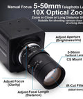 4K USB Camera With 5-50mm Zoom Lens, 10X Optical Zoom, Sony IMX317, UHD 3840x2160 At 30FPS, camera with manual focus and CS mount lens