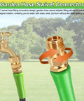 Three Quarter Inch Garden Hose Swivel Connector 360 Degree Female To Male Brass Adapter With PTFE Tape And Washer Prevents Tangles Easy Watering For Quick No Fuss Setup, brass hose fitting on green hose