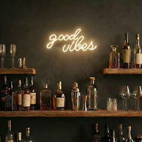 Good Vibes Neon Sign LED Wall Decor With Warm White Glow For Living Room And Weddings Boho Minimalist Modern Farmhouse Backdrops USB Powered 3D Art Gift 16.1x8.3 Inch