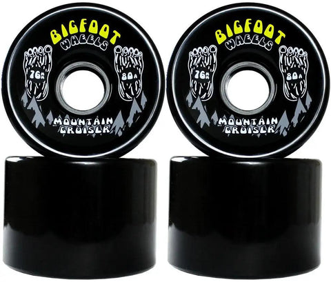 80A SHR Mountain Cruiser Longboard Wheels 76mm Black with Bigfoot design, ideal for high-speed rides and stable turns