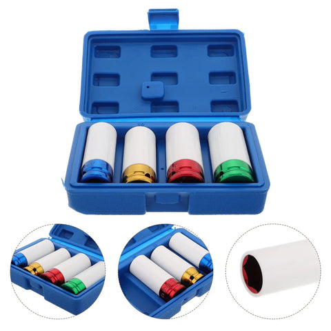 Hot Ride Ready 4 Piece Lug Nut Impact Socket Set With Non-Marring Wheel Rim Protector Sleeves For Tough Tire Changes And Wheel Repair Jobs On Any Car, blue case