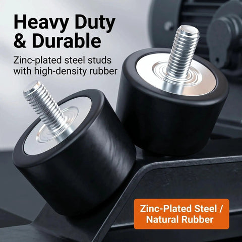 Two Pack 0H1829 Rubber Vibration Isolator Mounts 38.1mm Diameter By 25.4mm Height With M8-1.25 Threaded Studs For Industrial Gear And Home Workshop Vibration Dampening, zinc-plated steel