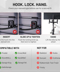 Locking Slatwall Bike Hooks Set installation guide for wall mount, showing step-by-step use on slatwall panel