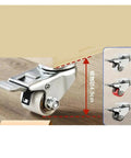 Four Pack One Point Two Inch Low Profile Heavy Duty Swivel Casters With Precision Ball Bearings And Secure Wheel Brakes That Lock Down Tight For Gliding Smooth Through Your Workshop Gear And Cabinet Builds In Red, showing a close-up of one caster mounted.