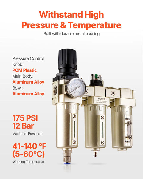 Pro Grade 3/4 Inch NPT Air Compressor Filter Regulator With 3-Stage Filtration 5 Micron 0.3 Micron 0.1 Micron Desiccant Dryer Auto Drain