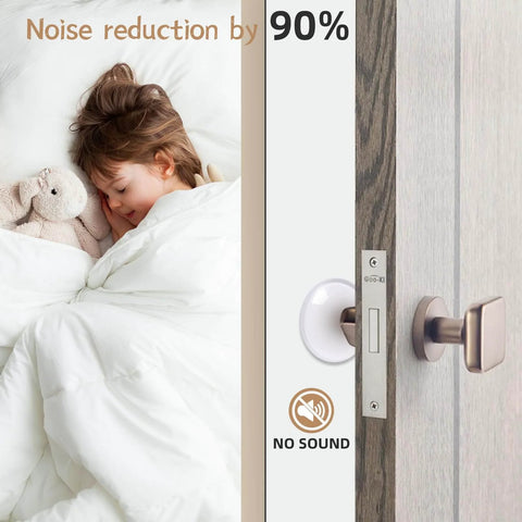 Child sleeping beside a door featuring a Six Pack Clear Silicone Door Stoppers for Walls Self Adhesive Door Bumpers to Stop Slams Round Wall Protectors 1.57 by 1.57 by 0.31 Inches Soft Pad Shields for Bedrooms and High Traffic Halls, highlighting noise reduction.