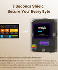 Classic Retro M2 NVMe PCIe Magnetic SSD Enclosure with LCD screen showing power-loss protection details.