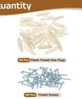 100 Pack Plastic Pocket Hole Plugs With 9mm Slant Caps And Pocket Screws For Pocket Hole Jig Woodworking Gear Beige Kit