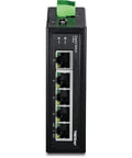 Front view of 5-Port Industrial Gigabit Ethernet DIN-Rail Switch With 10Gbps Switching Capacity, IP50 Rated, NDAA TAA Compliant, 5 ports visible