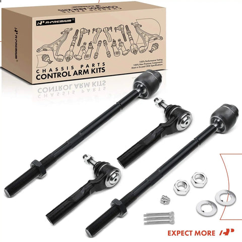 Set Of 4 Front Inner And Outer Tie Rod End Kit For Chevy Silverado 1500 1999-2006 And GMC Sierra 1500 1999-2006 Classic 2007 22mm Thread Power Steering Rack Pinion Compatible Replacement, boxed kit and parts