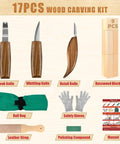 Beginner Friendly Wood Carving Set With 17 Tools Includes 3 Whittling Knives, 9 Basswood Blocks, Safety Gloves, and Instructions