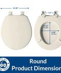 Toilet Seat With Quick Release Easy Clean Hinges For Deep Cleans, Durable Enameled Wood, Round Biscuit Color, dimensions view