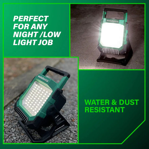 Ultra Bright 4000 Lumen Cordless LED Work Light with MultiVolt 18V 36V Battery shown illuminating a dark surface.