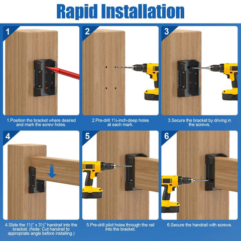 20 Pcs Deck Railing Brackets Connectors For 2x4 Wood Posts Angled Railing Supports Kit installation guide with drills and screws