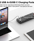 6-Foot Heavy Duty Extension Cord Power Strip With 12 AC Outlets And 4 USB Ports, 2700 Joules Surge Protector, ETL Listed, Black, Ideal For Home Office Dorms And Everyday Desk Setup, black power strip with USB-A and USB-C ports beside laptop and tablet