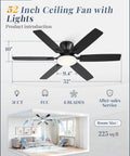 52 Inch Ceiling Fan With Lights And Smart App Remote 6 Blade Dope High Airflow Dimmable 5CCT LED DC Motor Diagram