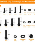 Nuts And Bolts Assortment Kit 280 Piece For M6 M8 M10 Flange Bolts With Lock And Flat Washers, 10.9 Grade Alloy Steel Screws Black Zinc