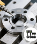 Beefy 2-Piece Aluminum Flange Alignment Dowel Pin Set with foam spirit level shown in workshop setting