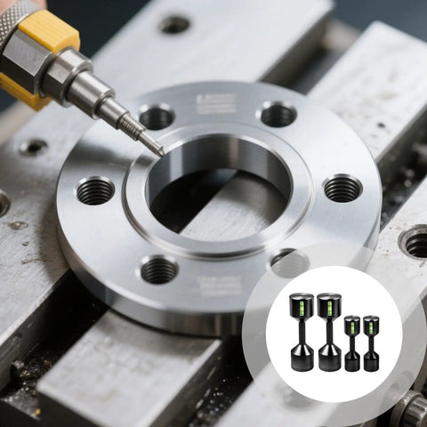 Beefy 2-Piece Aluminum Flange Alignment Dowel Pin Set with foam spirit level shown in workshop setting