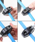 Ball Stopper For Three Eighths Inch ID Air Hose Reel, Adjustable Hose Bumper installation and screw fitting steps shown