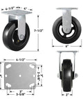 Heavy Duty 6 Inch Plate Caster Wheels With Rubber On Cast Iron Core, 1000 Lb Per Caster Capacity, product dimensions shown