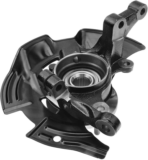 Beefy Front Steering Knuckle And Wheel Bearing Hub Assembly For Hyundai Sonata 2011 2012 2013 Right Passenger Side Replacement Part With OE Like Fit Easy Install Durable Auto Suspension Component. Black metal knuckle and bearing visible