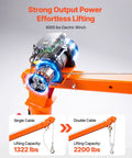 Heavy-Duty Pickup Truck Crane, 2200 Lb Load Capacity With 12V Electric Winch showing winch details and lifting capacities.