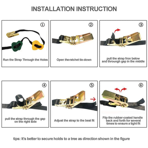 Installation steps for Ninja Tree Climbing Holds Kit With 15 Packs And 6 Ratchet Straps for outdoor training