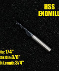 Roughing End Mill HSS Square Nose 4 Flute Fine Tooth Bit Three Eighths Inch Shank One Quarter Inch Cutting Diameter Pro Grade Titanium Coated For Fast Cuts Three Quarters Inch Flute Length Two And A Half Inch Overall Length For Milling Metal Steels shown against a black background.