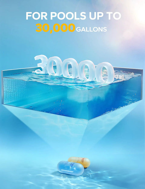 3 In 1 Pool Winter Closing Kit For Above Ground And Inground Pools Up To 30000 Gallons with floating chemical units in water.