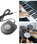 Universal Foot Pedal For Digital Pianos And MIDI Gear, 6.5mm Interface, shown with keyboard and drum set