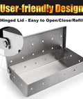 Heavy Duty Wood Chip Smoking Box For Gas Grills And All Grills, Thick Stainless Steel Construction Delivers Rich Smoky Flavor To Meats And Veggies displayed with hinged lid open
