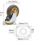 Heavy Duty Swivel Caster Wheels With Silent Rubber Treads For Slick Furniture Gliding And Serious Cart Hauling No Fuss Top Shelf Replacement Set Of Four, 4in rubber wheel.