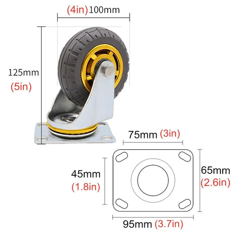 Heavy Duty Swivel Caster Wheels With Silent Rubber Treads For Slick Furniture Gliding And Serious Cart Hauling No Fuss Top Shelf Replacement Set Of Four, 4in rubber wheel.