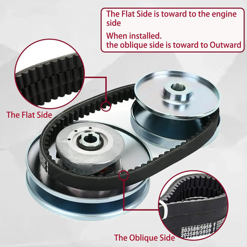 30 Series Go Kart Drive Belt Replaces 5959 and 203589 for Torque Converter Kits showing installation on pulleys