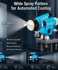 Top Shelf Hvlp Gravity Feed Spray Gun Built Tough With 1.5 Mm Nozzle showing 380-500 mm spray width for automated coating.