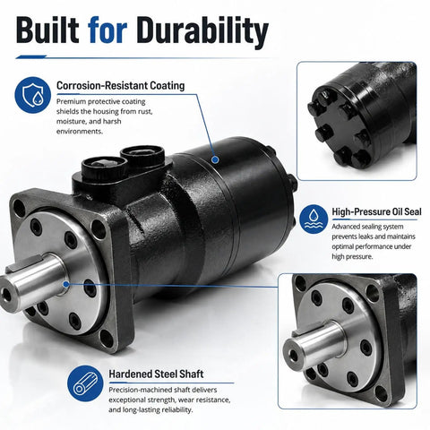 Heavy Duty Workhorse Orbital Gerotor Hydraulic Motor With Low Speed High Torque And Bidirectional Forward Reverse Operation, showcasing durable components.