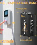 Long-Lasting 9V Carbon Zinc Batteries 6F22 Pack of 4 - Leakproof Power dimensions and usage diagram with temperature range