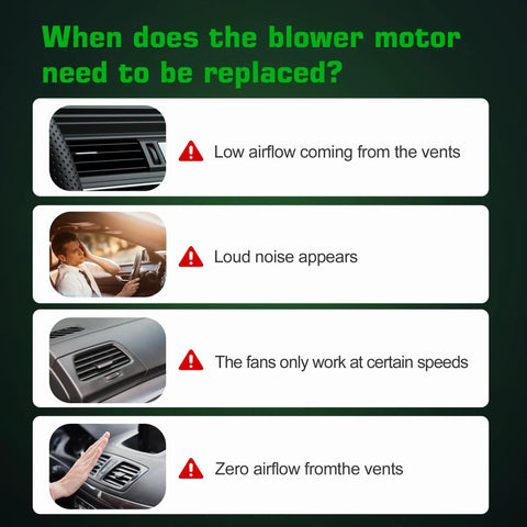 Image showing signs to replace the Heavy Duty 2 Pin Hvac Heater Blower Motor Assembly for vehicle HVAC issues.