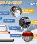 Heavy Duty Water Pipe Heat Tape for Freeze Protection, Roof and Gutter Deicing Cable, image showing use on different pipe materials.