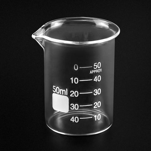 Sturdy Glass Beaker Set 50ml Six Pack, 3.3 Borosilicate Griffin Low Form Lab Glassware With Printed Graduations And Large Marking Spot
