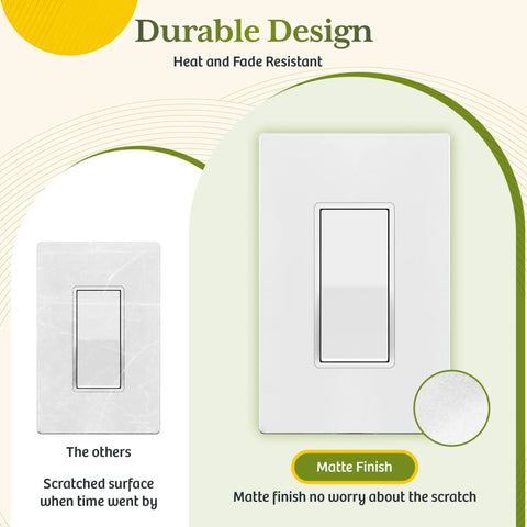 Matte White Single Pole Decorator Paddle Light Switch 15A, 10 Pack, fingerprint-resistant matte finish wall switch