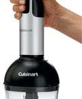Slick 200 Watt Immersion Hand Blender With Brushed Stainless Steel Build Ergonomic Grip And Multi Attachments in use for chopping ingredients.
